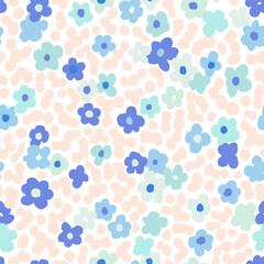 Abstract simple little flowers seamless pattern. Abstract floral geometric shapes background: doodles, abstract daisy. Colorful organic forms. Vector illustration for textile fabric print design
