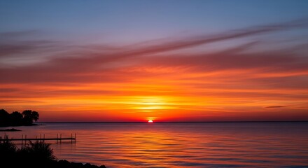 Fototapeta premium Stunning Sunset over Calm Lake Water.
