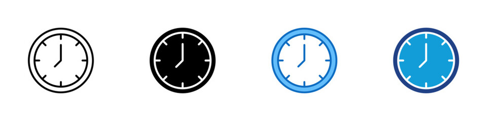 Time Multiple Style Icon Design Vector - Round analog clock face indicating time or schedule