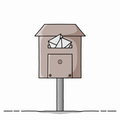 Wooden mailbox with letters vector illustration. Hand drawn post office box. Full letter box. Simple mailbox with incoming letters