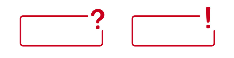 Red question and exclamation marks in rectangular frames.