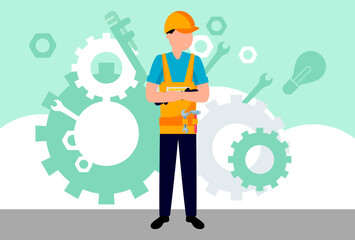 Engineer Male Concept Illustration Vector Style