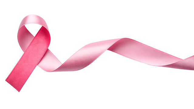 Pink ribbon isolated on transparent background symbolizes breast cancer