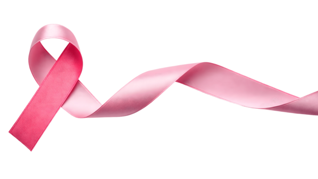 Pink ribbon isolated on transparent background symbolizes breast cancer