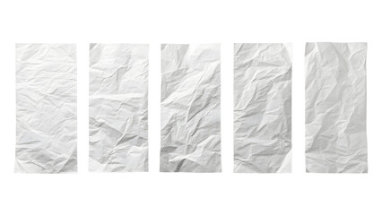 Set For Five crumpled sheets of white paper isolated on transparent background