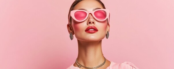 Pink Perfection Woman with Sunglasses and Red Lips, fashion , beauty