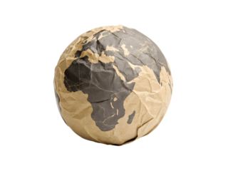 Globe made of crumpled paper isolated on transparent background