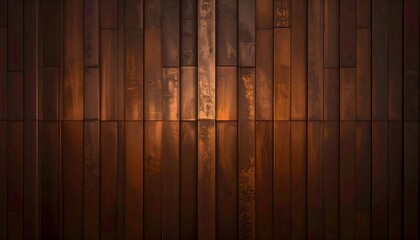Vertical, brown, metallic planks.  Abstract, textured surface