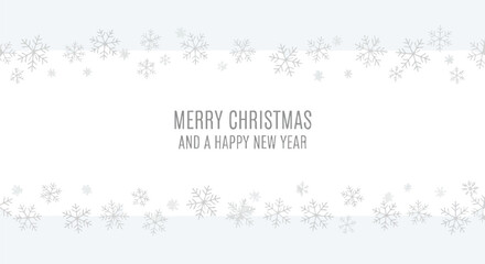 Elegant snowflakes border festive Merry Christmas and Happy New Year greeting on clean white background © Qinanti Studio