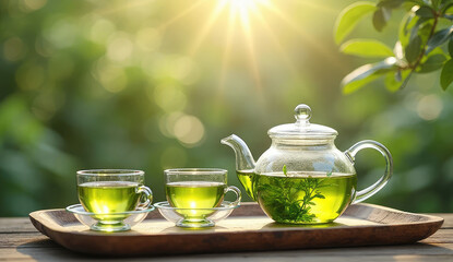 Fototapeta premium Refreshing Green Tea in Natural Sunlight
