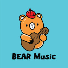 Bear guitar music pro logo design template