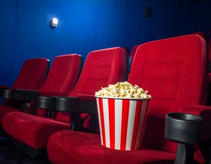 Popcorn bucket in movie theater seats