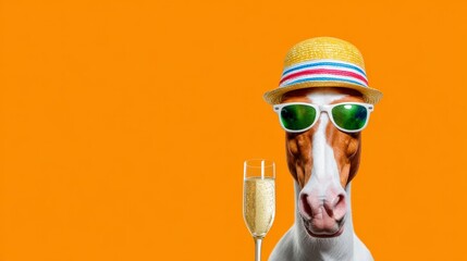 Joyful horse celebrations party atmosphere fun environment laughter with champagne carnival style hat