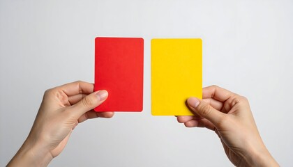 Two hands hold a red and yellow card (2)