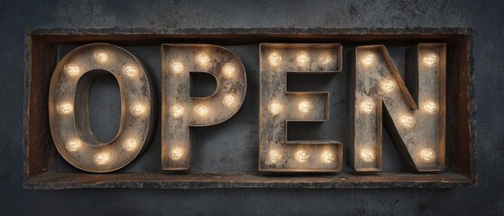 The Open Sign Vintage Industrial Lighted Metal Marquee Rustic Weathered Entrance Display