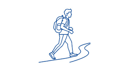 Outdoor Adventure, Hiking, Nature Trail, Illustration, Scenic Landscape, Side View, Exploration Journey