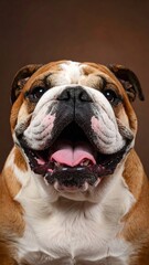Close-up portrait of a happy bulldog
