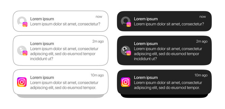 iOS Instagram notification mockup UI design in light and dark mode with rounded card style for mobile social media alerts
