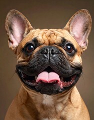 Close-up portrait of a happy French Bulldog