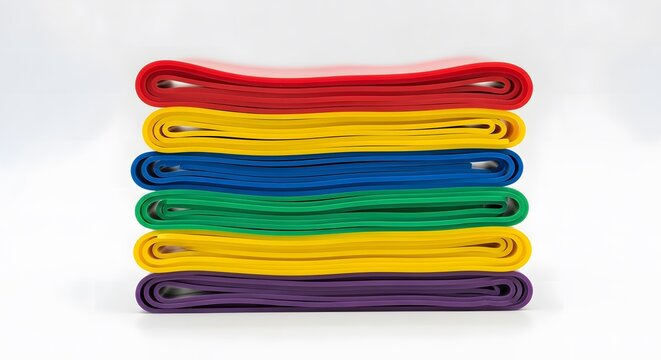 Colorful resistance bands stacked neatly - Powered by Adobe