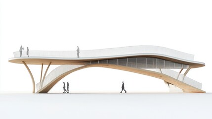 Bridge – Concept side view of pedestrian bridge with kinetic energy harvesting technology. White background.