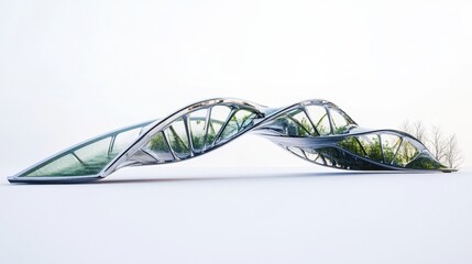 Bridge – Concept side view of pedestrian bridge with kinetic energy harvesting technology. White background.