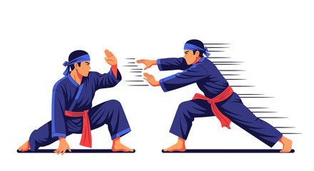 Depiction of Pencak Silat practitioners displaying martial arts skills