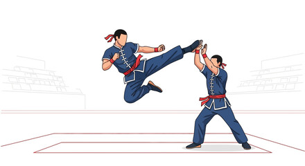 Naklejka premium Dynamic Wing Chun sparring session, showcasing martial arts agility and precision