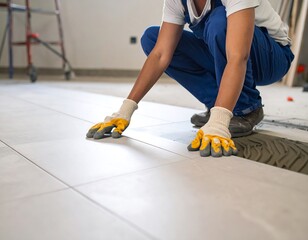 Person laying tile on floor