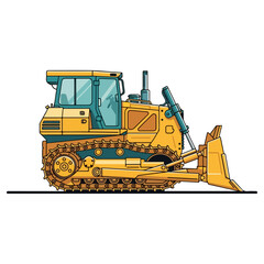 Obraz premium Yellow Bulldozer with Tracks and Blade Illustration.