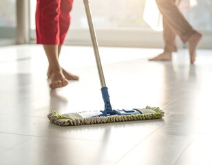 Person mopping a tiled floor