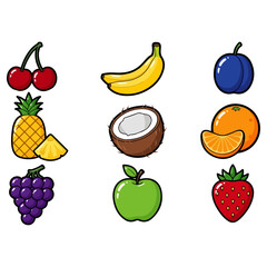 Assortment of Fresh Fruits Colorful Illustration.