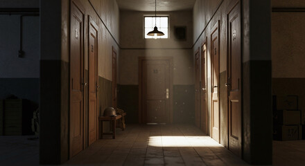 hallway of a deserted schoolhouse