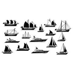 A Diverse Collection of Ship and Boat Silhouettes.