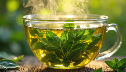 Steaming Herbal Tea in a Glass Cup, Perfect for a Relaxing Moment