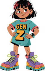 Trendy Gen Z Girl with Stylish Outfit Casual Pose Cartoon Vector