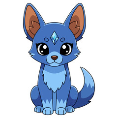 Cute blue cartoon fantasy fox with a crystal gem on its forehead.