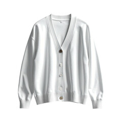 White, relaxed-fit cardigan with long sleeves and a V-neck