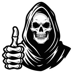 Grim Reaper Skull Giving Thumbs Up Gesture.