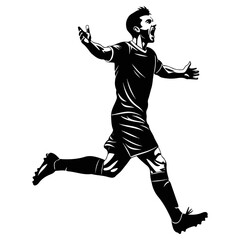 Excited football player running and shouting in victory.