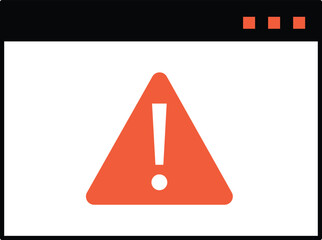 Orange warning triangle with exclamation mark inside a browser window alert error