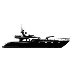 Obraz premium Elegant Private Motor Yacht Silhouette Isolated on White.