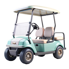 Light Teal and White Golf Cart with Tan Seats and Gold Wheels vehicle transportation