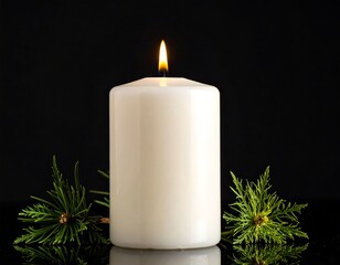 Simple white candle with green sprigs