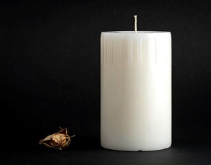 Simple white candle on black background