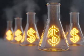 Glowing Dollar Sign in Erlenmeyer Flask - Financial Growth and Innovation.
