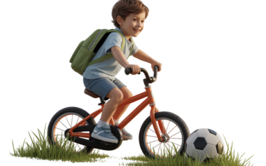 Playful Little Boy Riding Bike Outdoors