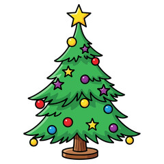 Fototapeta premium Christmas Tree Decorated with Ornaments and Star.