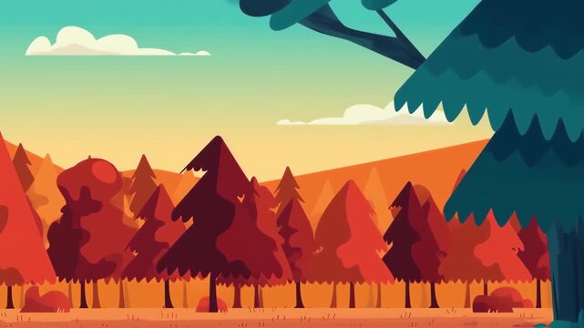 Autumnal forest scene with stylized trees, soft colors, and a tranquil atmosphere