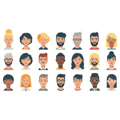 Collection of diverse illustrated people avatars.